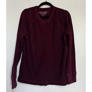 Y2K Late 2000s American Eagle Waffle Knit Thermal Crewneck Shirt Burgundy Unisex
